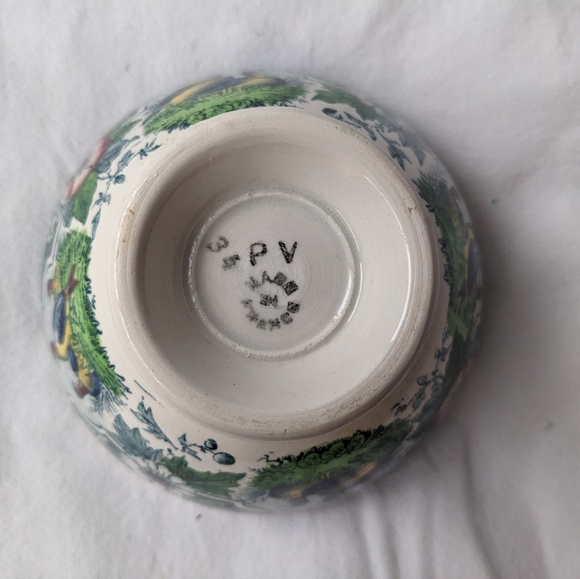 Antique PV France Pleasant Village Blue Floral Birds Open Sugar Footed Bowl - Picture 4 of 14